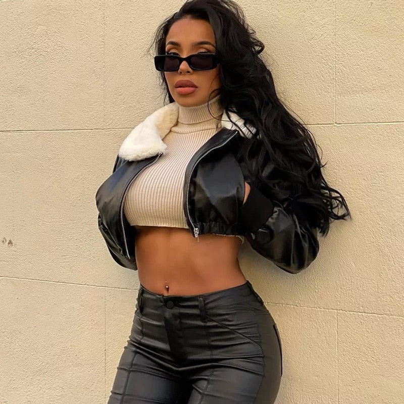 Dámská černá bomber bunda Black Bear s kožíškem – Golden Diva