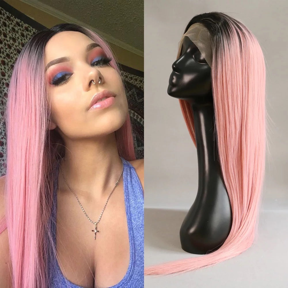 Dlouhá rovná paruka Diana Pink v růžové barvě – Golden Diva
