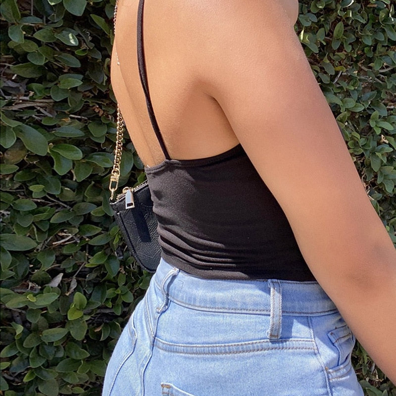Dámský letní crop top Cindy černý na ramínka – Golden Diva