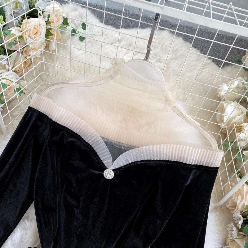Dámská sametová halenka Velvet Dream s béžovou síťkou – Golden Diva