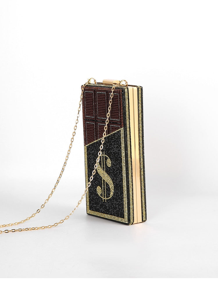 Večerní kabelka Chocolate Money osázená kamínky – Golden Diva