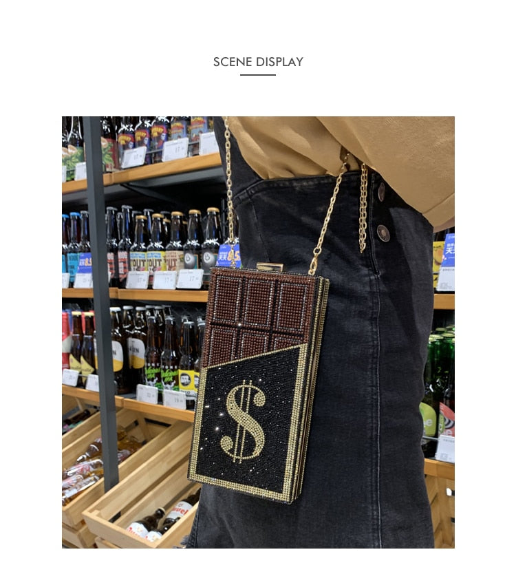 Večerní kabelka Chocolate Money osázená kamínky – Golden Diva