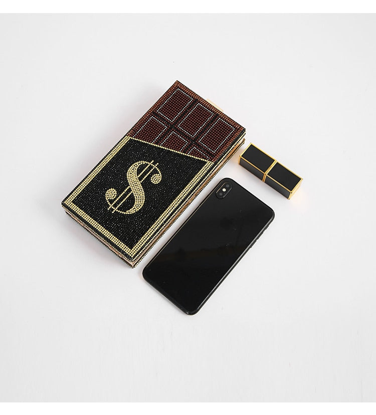 Večerní kabelka Chocolate Money osázená kamínky – Golden Diva