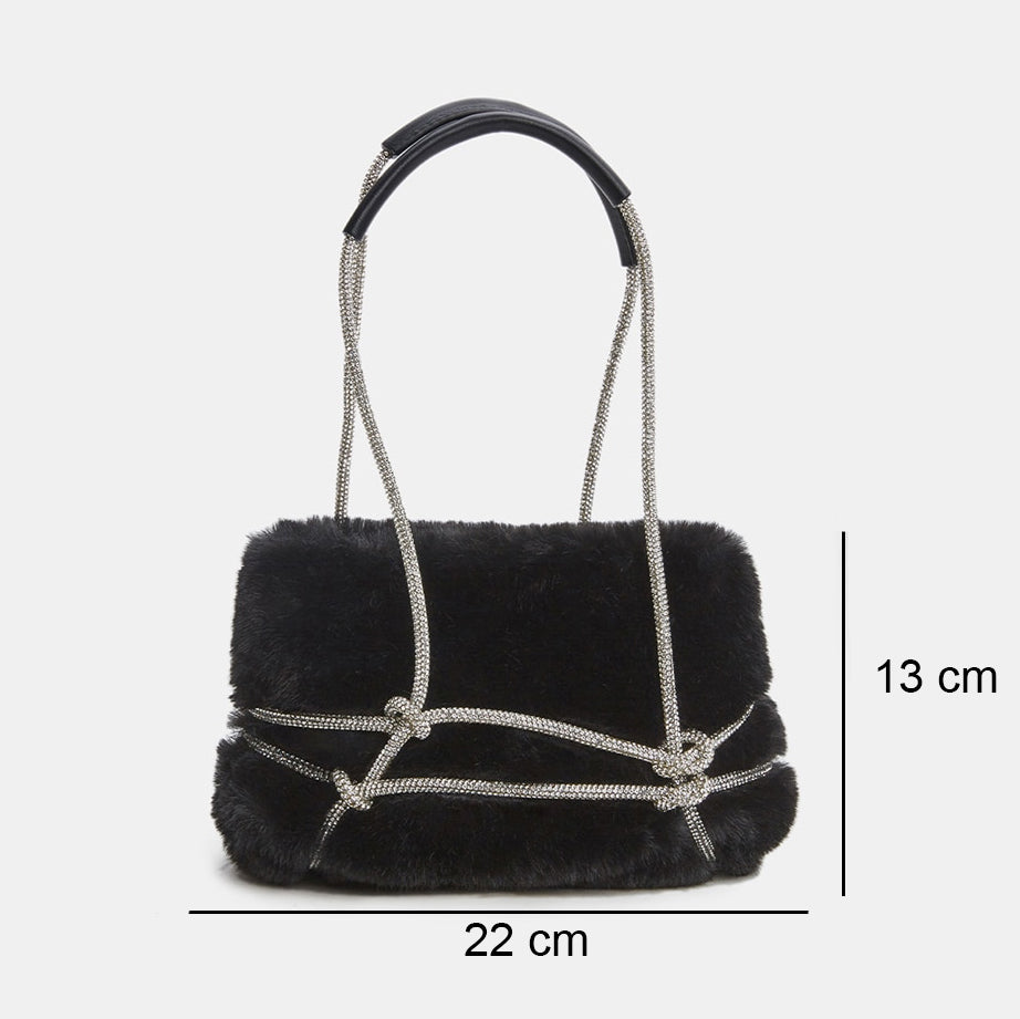 Mini kabelka Diamond Strings černá s popruhy z kamínků – Golden Diva