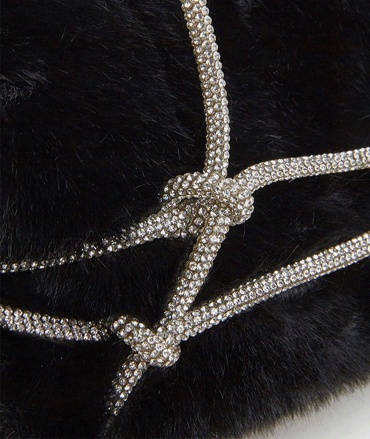 Mini kabelka Diamond Strings černá s popruhy z kamínků – Golden Diva