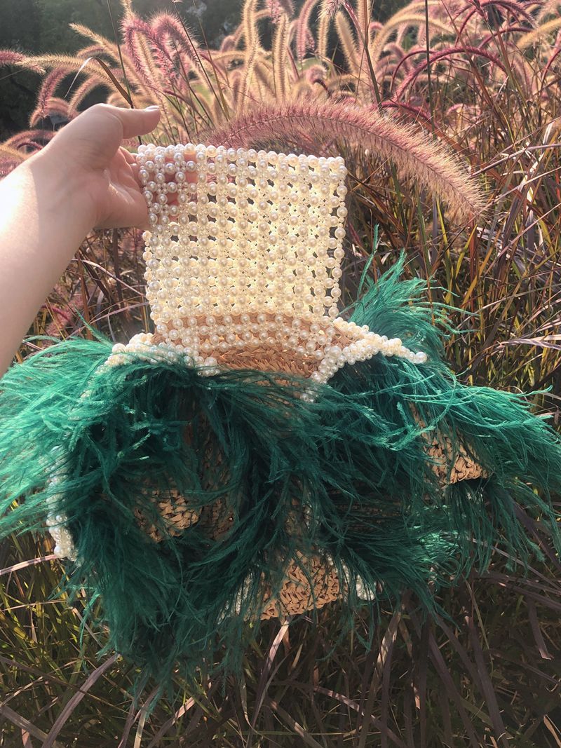 Plážová taška Emerald Feather se smaragdovým pštrosím peřím – Golden Diva