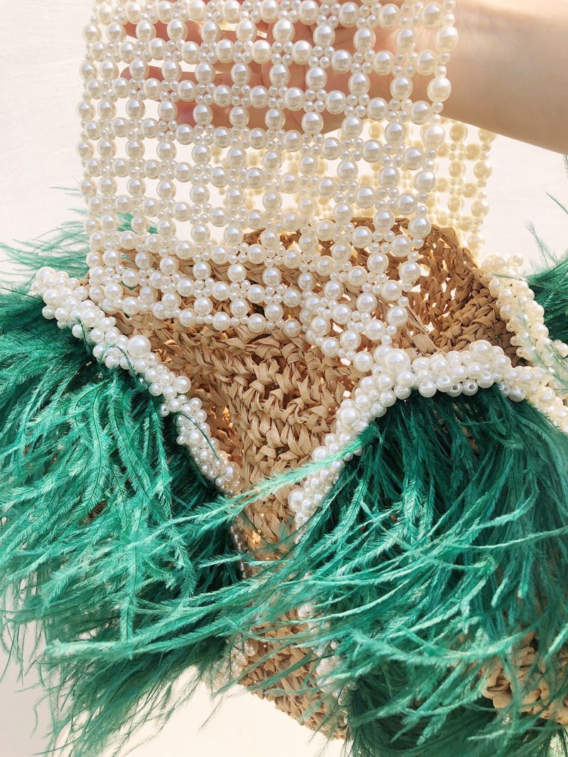 Plážová taška Emerald Feather se smaragdovým pštrosím peřím – Golden Diva
