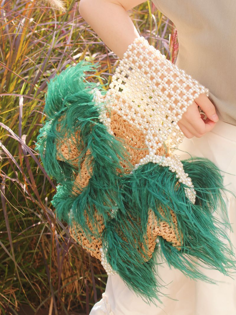 Plážová taška Emerald Feather se smaragdovým pštrosím peřím – Golden Diva