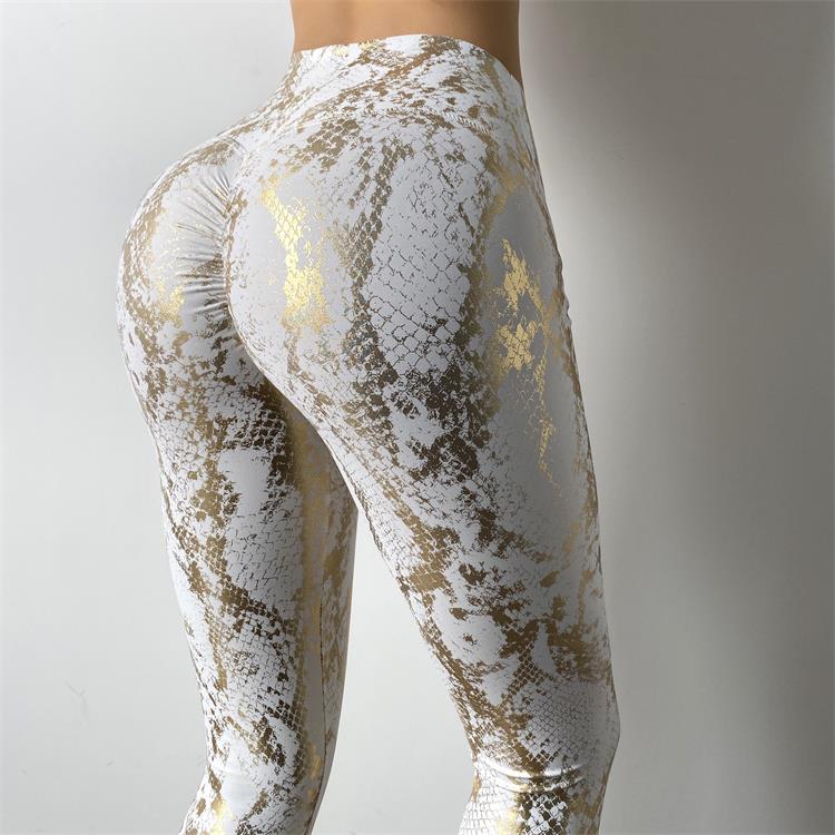 Dámské push-up legíny Snake bílé s hadím vzorem – Golden Diva