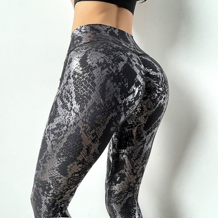 Dámské push-up legíny Snake černé s hadím vzorem – Golden Diva