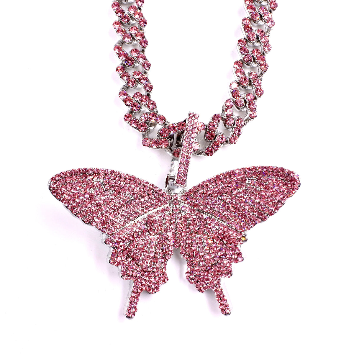 Dámský masivní náhrdelník Crystal Butterfly růžový s motýlem – Golden Diva