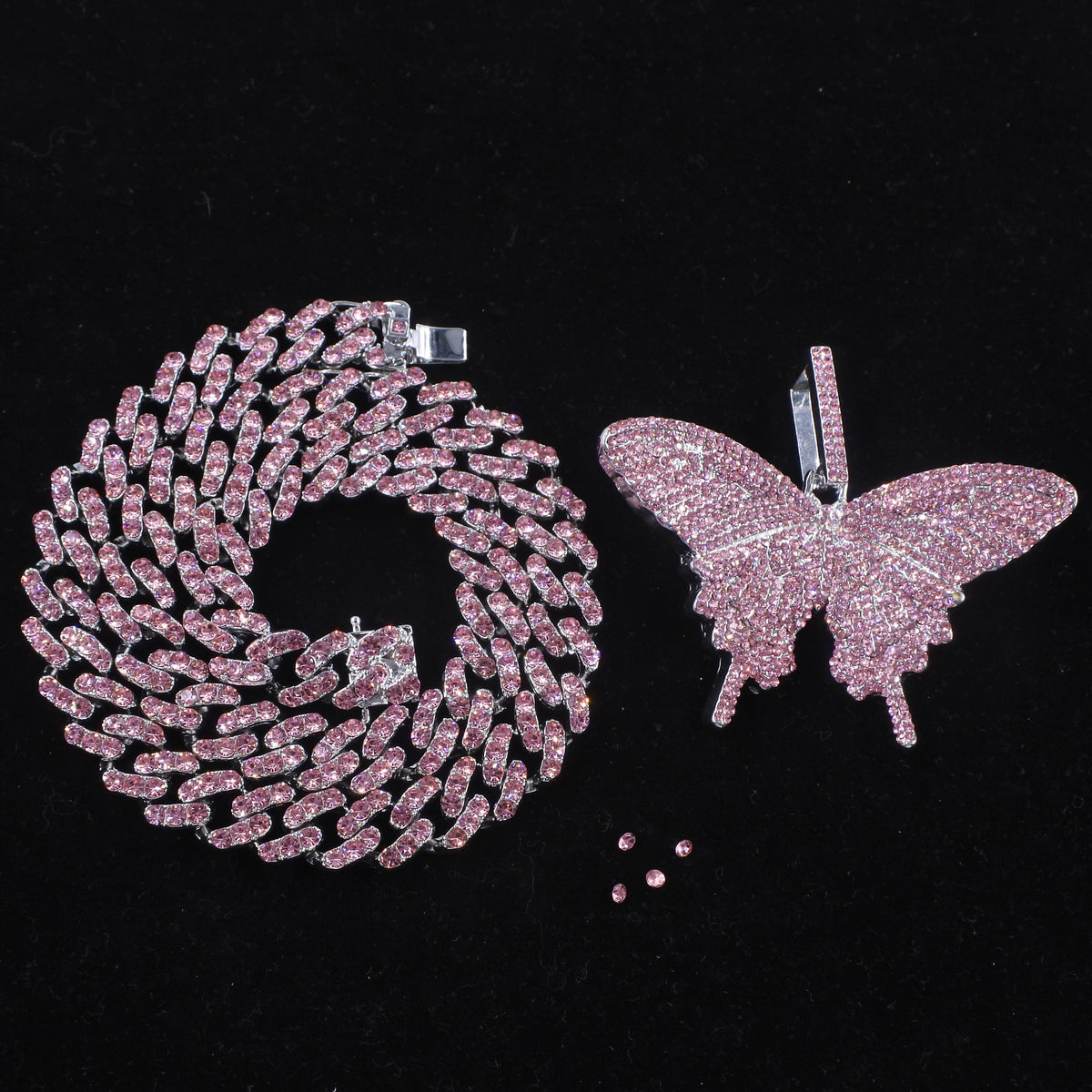 Dámský masivní náhrdelník Crystal Butterfly růžový s motýlem – Golden Diva