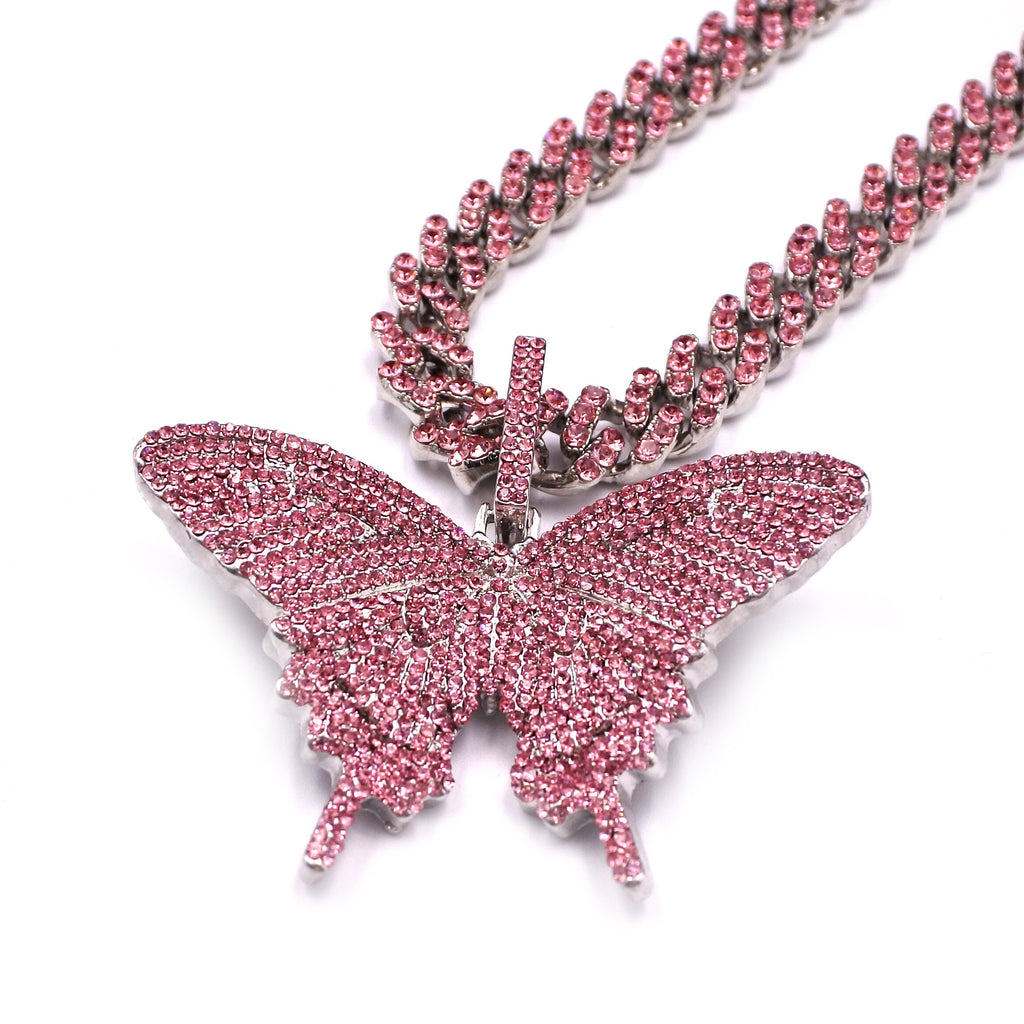 Dámský masivní náhrdelník Crystal Butterfly růžový s motýlem – Golden Diva