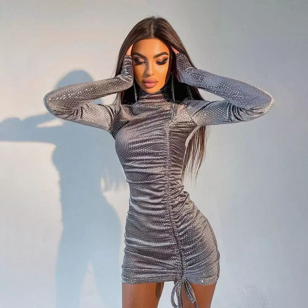 Dámské třpytivé šaty Sequir stříbrné s rolákem – Golden Diva