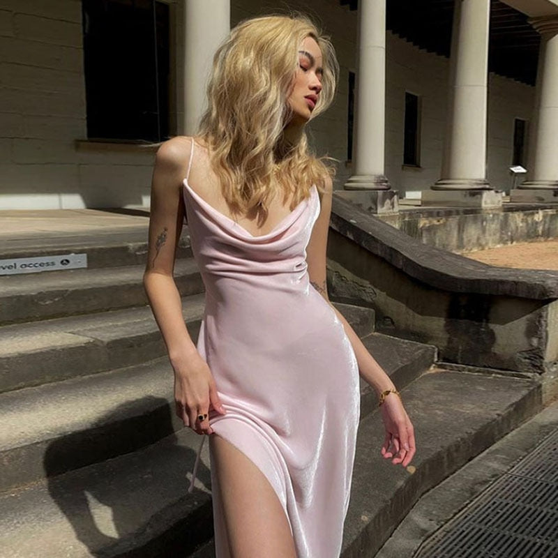 Dámské růžové sametové šaty Vivien bez rukávů – Golden Diva