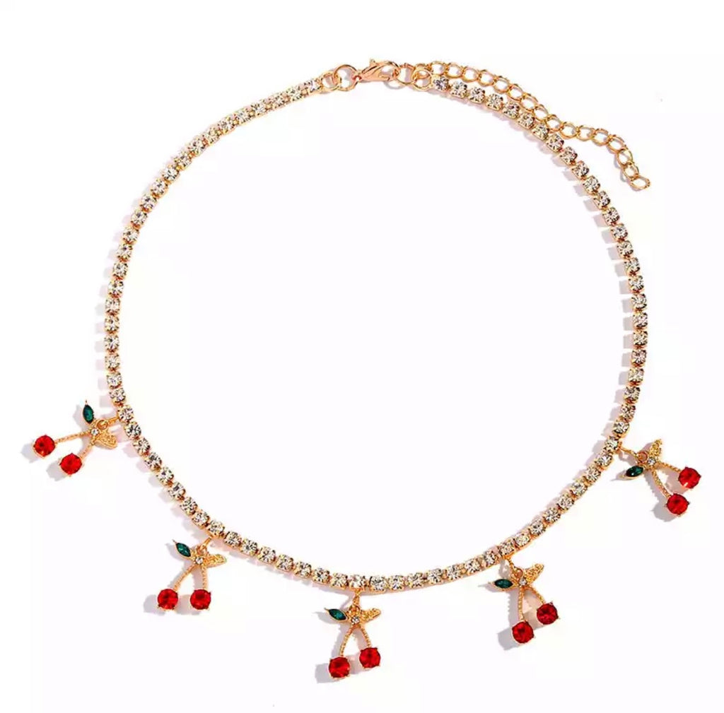 Dámský náhrdelník Cherry Crystal s třešněmi z krystalů – Golden Diva