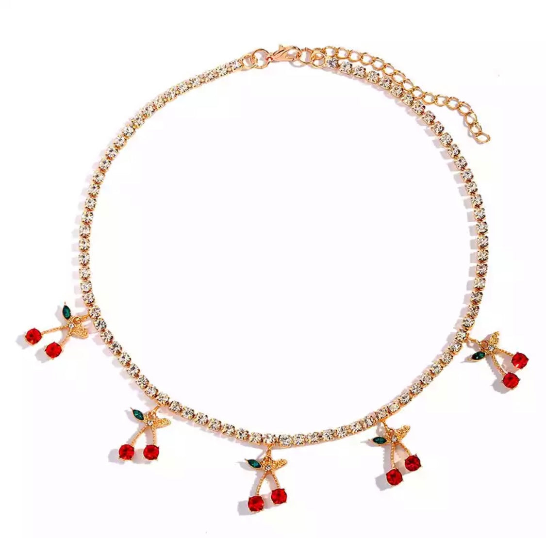 Dámský náhrdelník Cherry Crystal s třešněmi z krystalů – Golden Diva