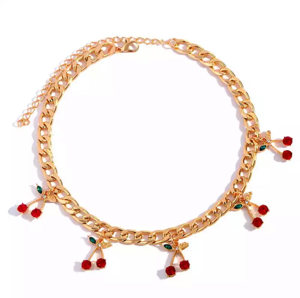 Dámský náhrdelník Multiple Cherry s třešněmi z krystalů – Golden Diva