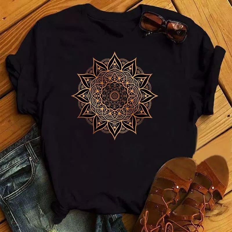 Dámské tričko Golden Mandala s potiskem mandaly – Golden Diva