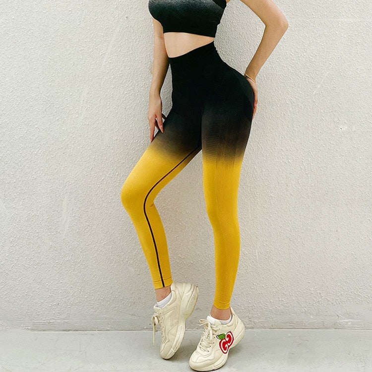 Dámské push-up legíny Ombre žluté – Golden Diva