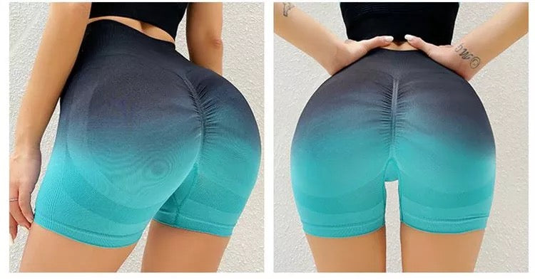 Dámské push-up sportovní šortky Ombre tyrkysová – Golden Diva