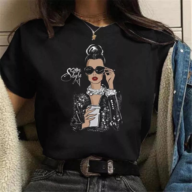 Dámské tričko Coffee Style černé s potiskem – Golden Diva