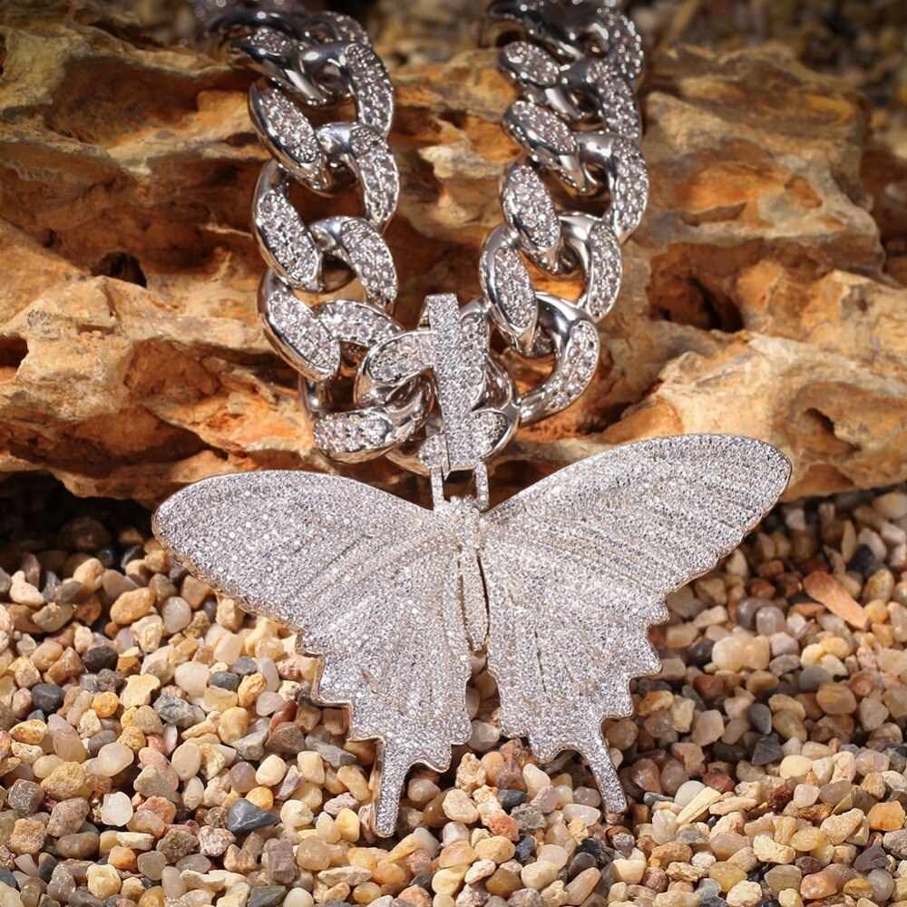 Dámský masivní náhrdelník Crystal Butterfly růžové zlato s motýlem – Golden Diva