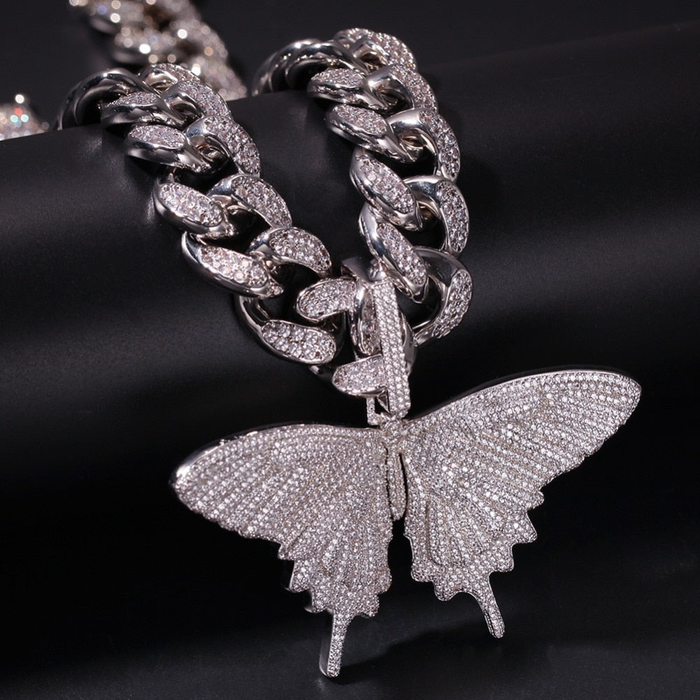 Dámský masivní náhrdelník Crystal Butterfly růžové zlato s motýlem – Golden Diva