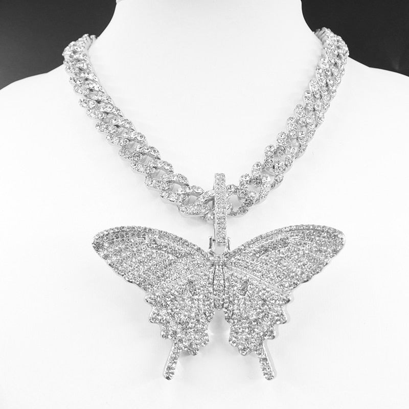 Dámský masivní náhrdelník Crystal Butterfly růžové zlato s motýlem – Golden Diva