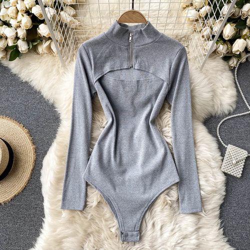 Dámské body Zipper světle šedé – Golden Diva