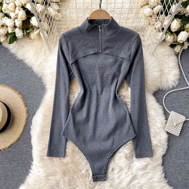 Dámské body Zipper tmavě šedé – Golden Diva