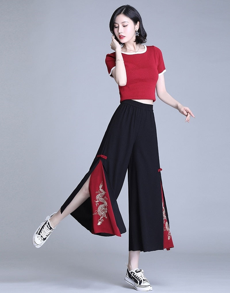Dámské černé designové kalhoty Japan – Golden Diva