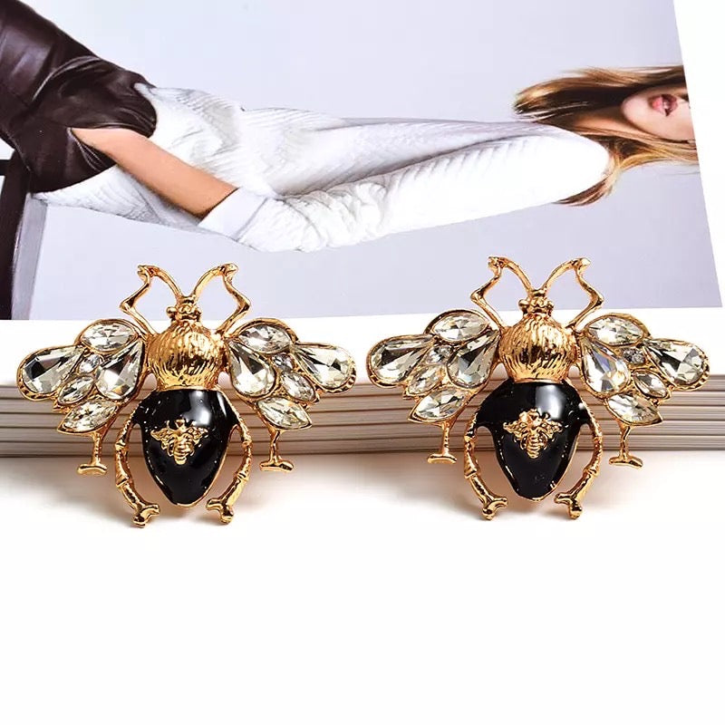 Dámské náušnice Bee Queen s krystaly – Golden Diva