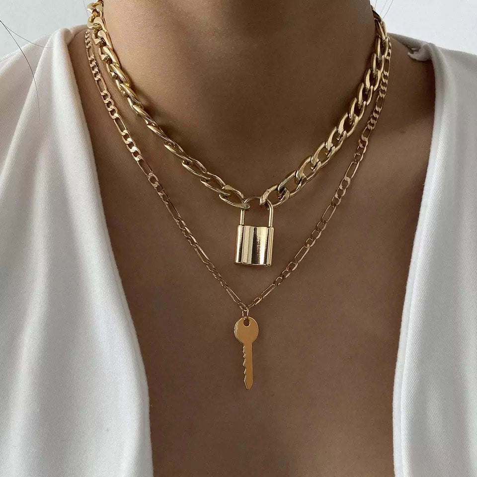 Set náhrdelníků Locked Love se zámkem a klíčem – Golden Diva
