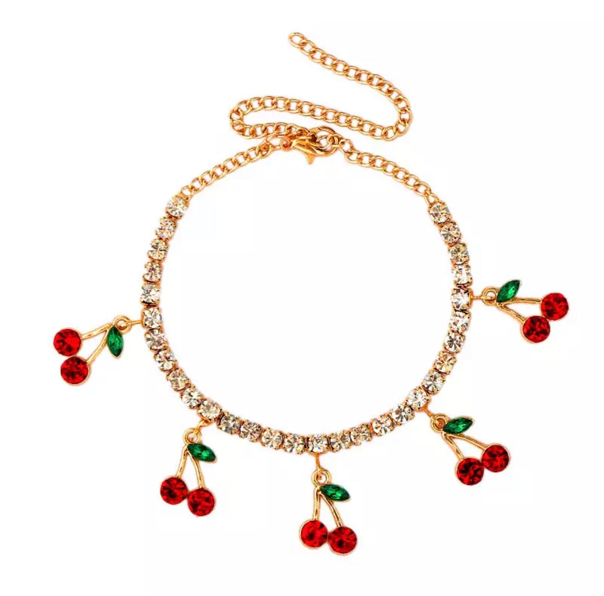Dámský náramek Cherry Twinflames s třešněmi a zirkony – Golden Diva