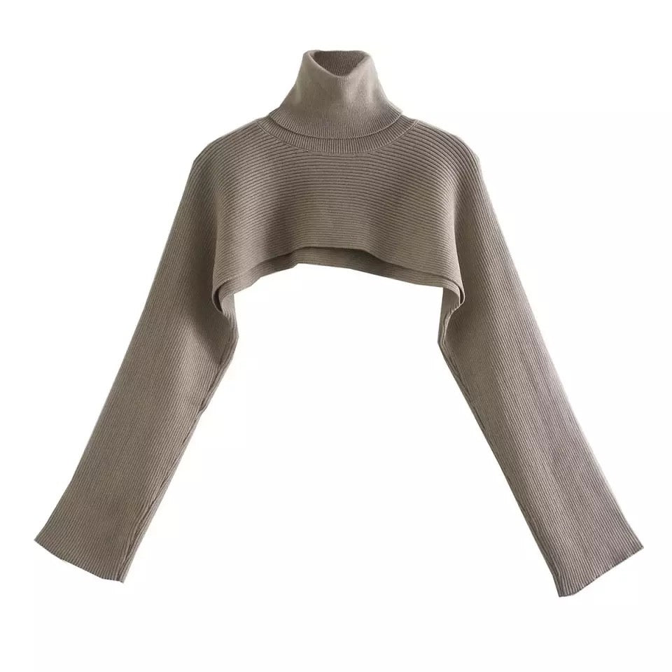 Dámský pletený crop rolák Coffee Top kávový – Golden Diva