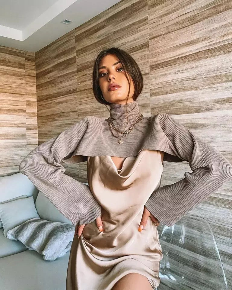 Dámský pletený crop rolák Coffee Top kávový – Golden Diva