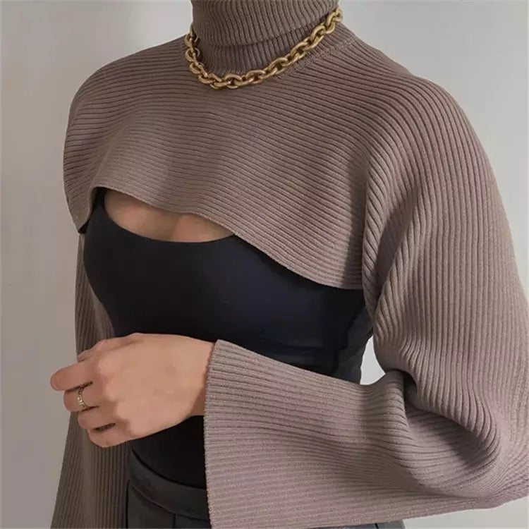 Dámský pletený crop rolák Coffee Top kávový – Golden Diva