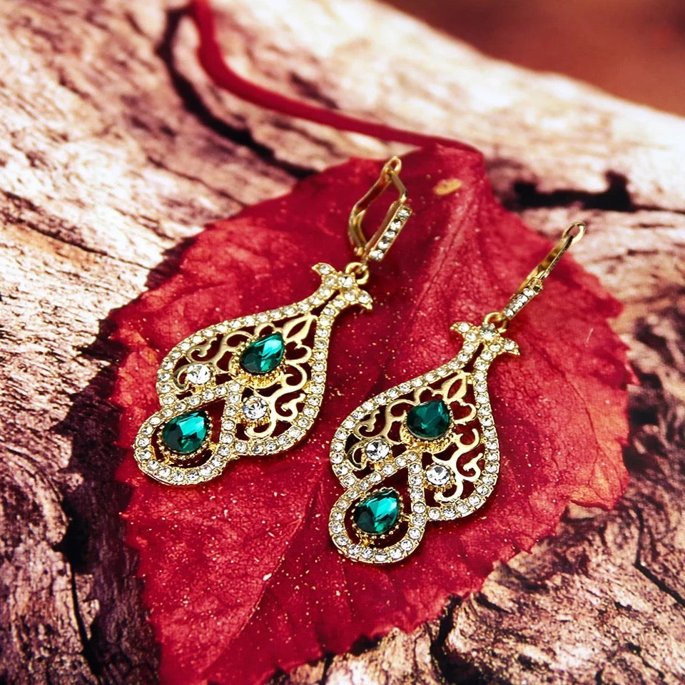 Dámské náušnice Emerald Dream s krystaly – Golden Diva