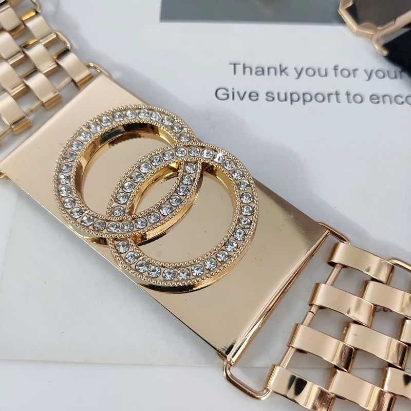 Dámský zlatý elastický opasek Mohany Glam s krystaly – Golden Diva