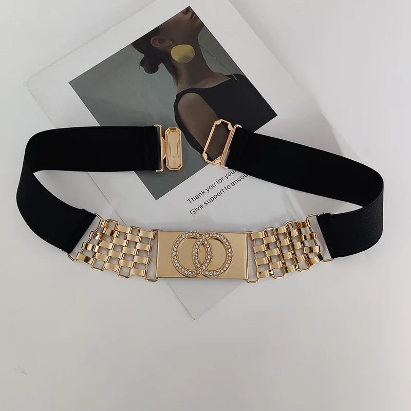 Dámský zlatý elastický opasek Mohany Glam s krystaly – Golden Diva