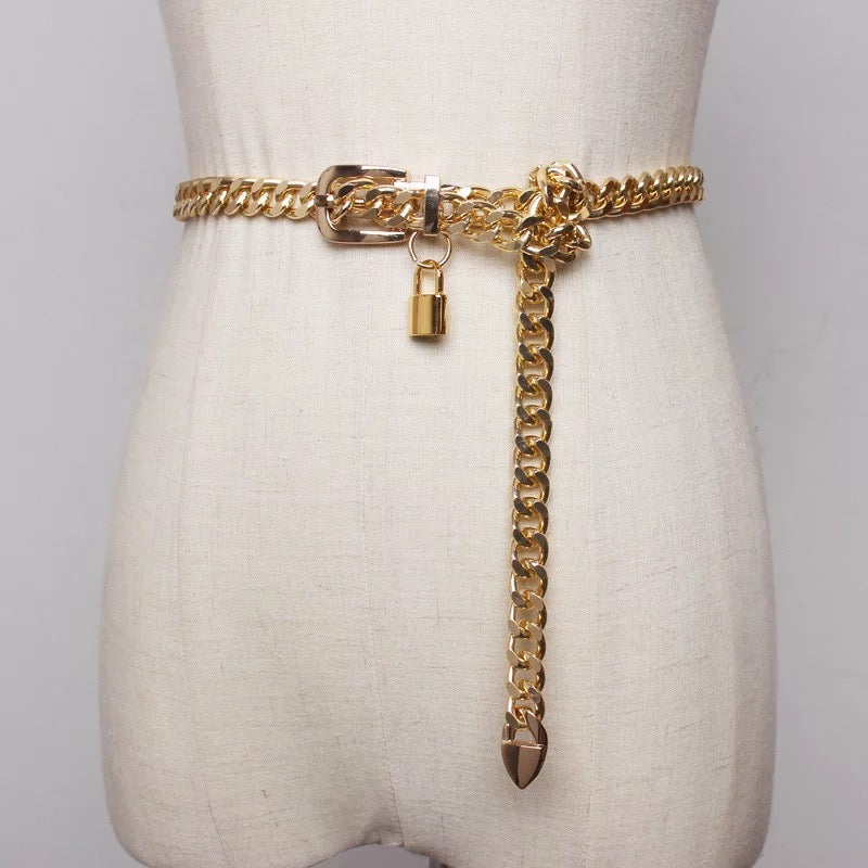 Dámský zlatý řetězový pásek Buckle Chain – Golden Diva